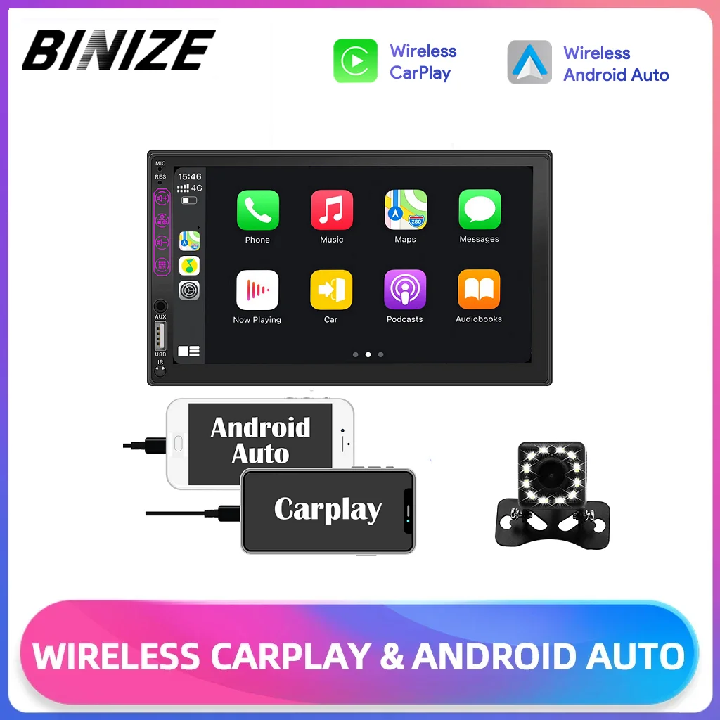 

Binize 7Inch Car Radio Multimedia MP5 Player with Carplay ＆Android Auto Touch Screen Car Stereo AM/FM Bluetooth MirrorLink 2 Din