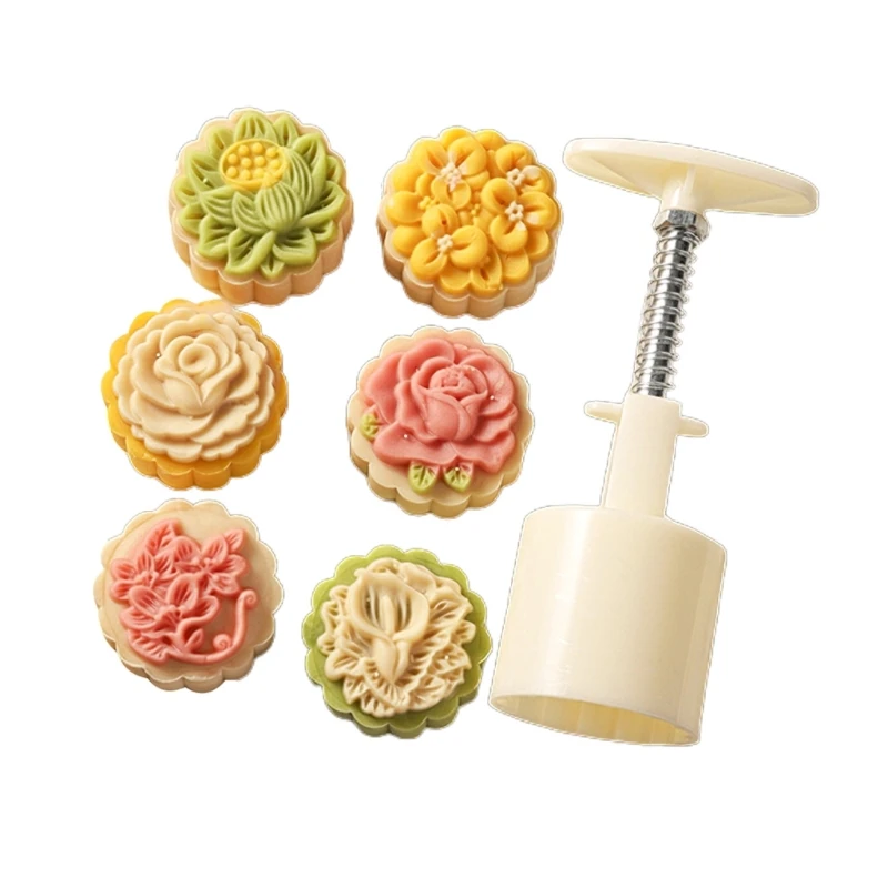 

Cookie Stamps Flower Shape Mooncake Mold Hand-Pressure Moon Cake Maker Pastry Baking Tool for MidAutumn Festival