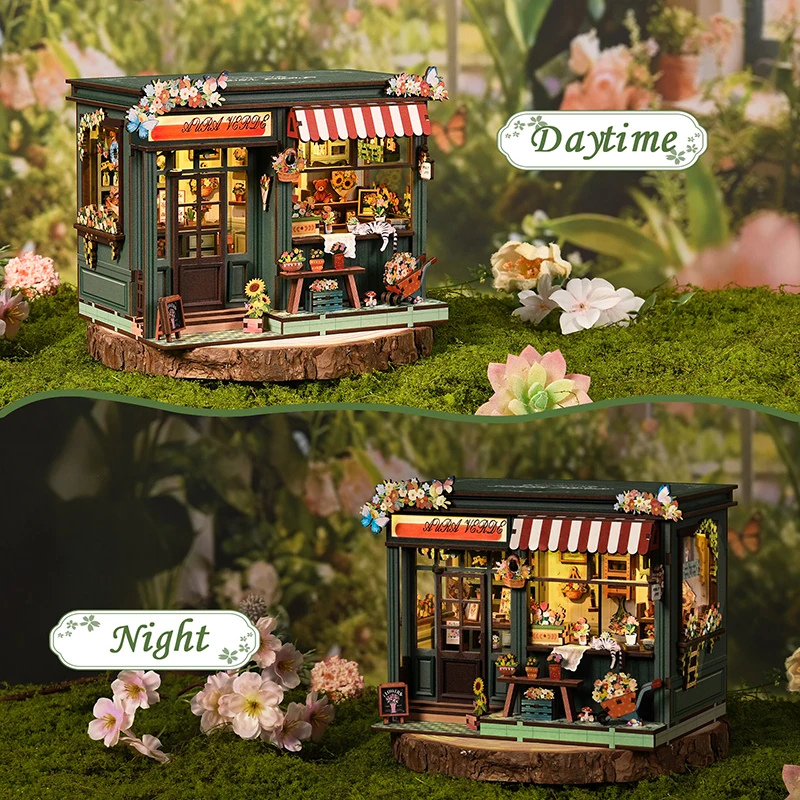 꽃 집 인형 집 세트 3D 퍼즐 조립 모델 DIY 수제 장난감, 방 침실 장식 나무 공예 생일 선물