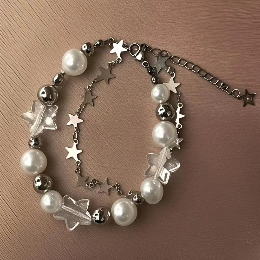 Vintage Pearl Beaded Crystal Star Bracelet