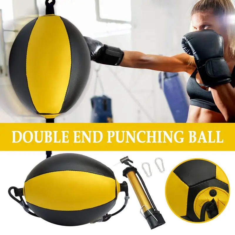 Double End Punching Bag Thickened Boxing Bag PU Leather Includes Needle Carabiners Reflex Ball Headband Boxing Equipment
