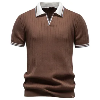 Polo da uomo estivo 2026 nuovo, casual ed elegante, a maniche corte, in lana, con dettagli a contrasto