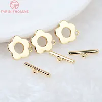 (3271)6 ensembles O: 13MM T: 16MM 24K couleur or plaqué laiton fleur Bracelet O fermoirs à bascule accessoires de bijoux à bricoler soi-même de haute qualité 3