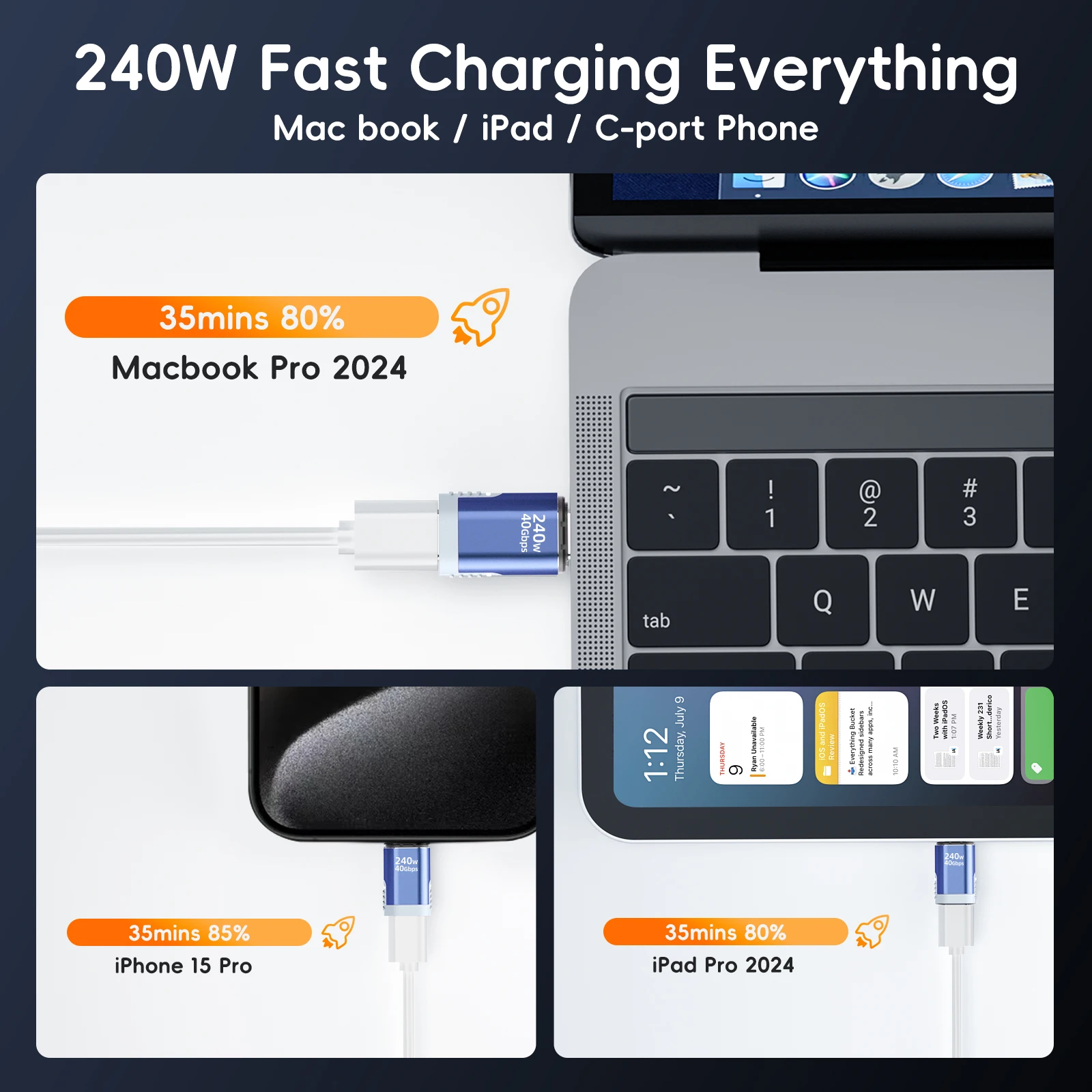 240W USB-C Magnetic Fast Charge Adapter – Male to Female Data Transfer Converter