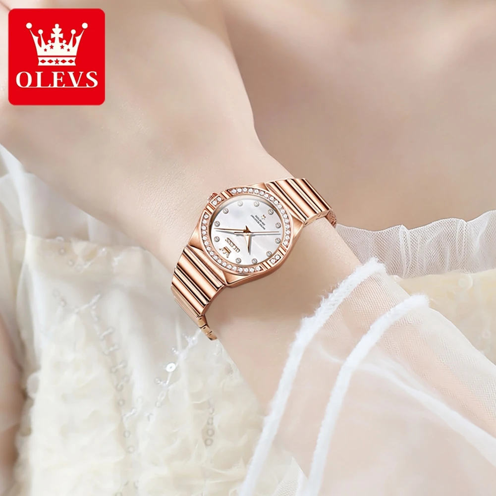 OLEVS Original Luxury Watch Women Ladies Rose Gold Steel Bracelet Quartz Watches Female Waterproof Clock Relogio Feminino New