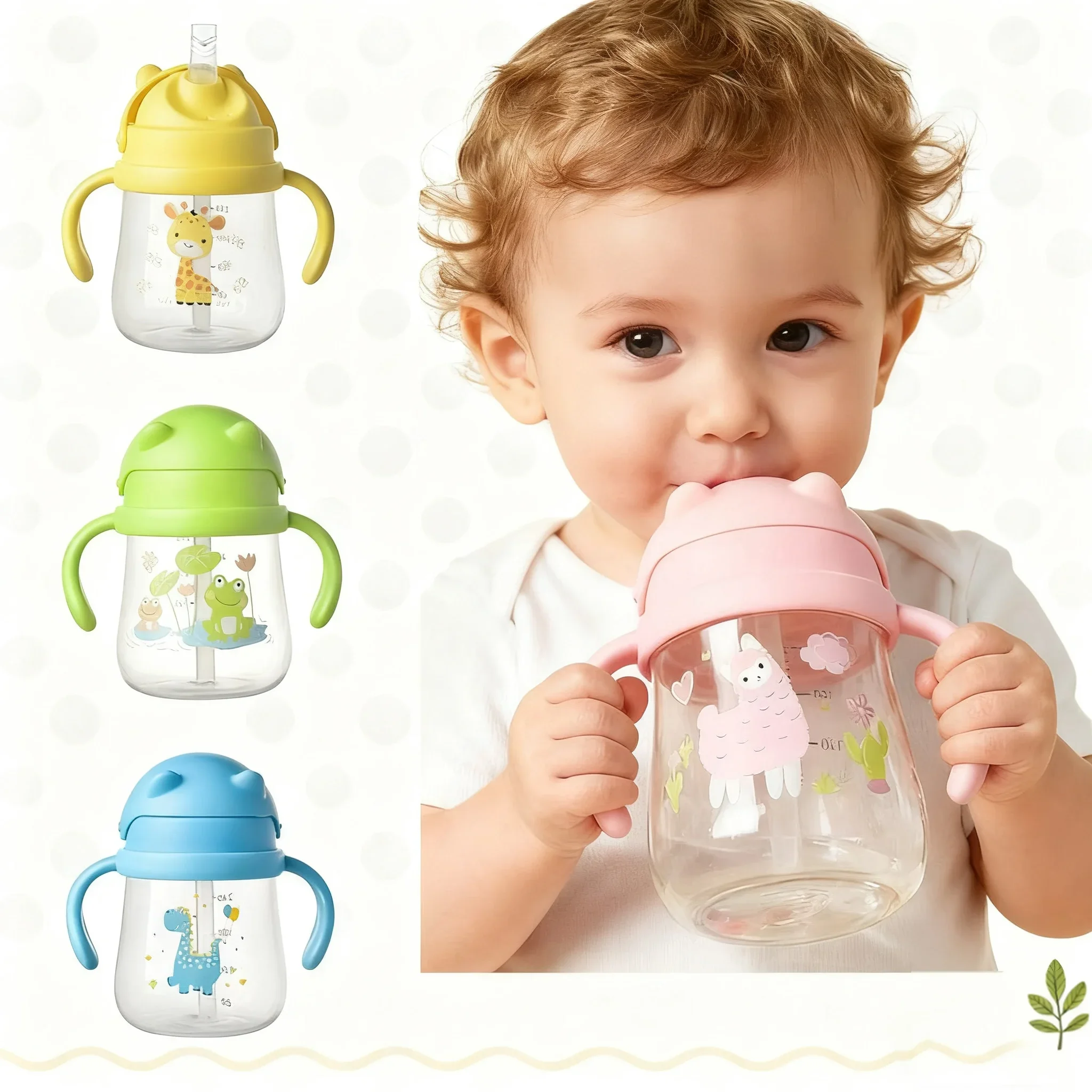  학습용 음료컵 PP 소재 귀여운 질식 방지 훈련컵 손잡이 포함  독립 음료수 ..