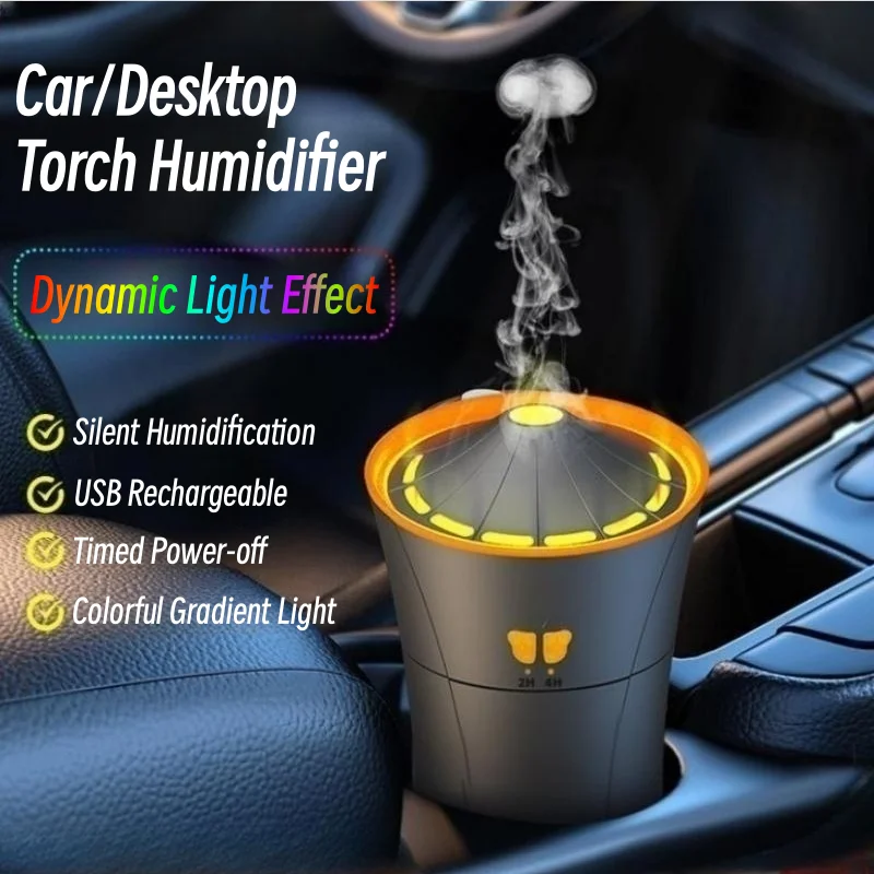 

1800mAh Portable Car Air Humidifier USB Rechargeable Aroma Diffuser with Dynamic Colorful Light Jelyfish Spray Humidificador