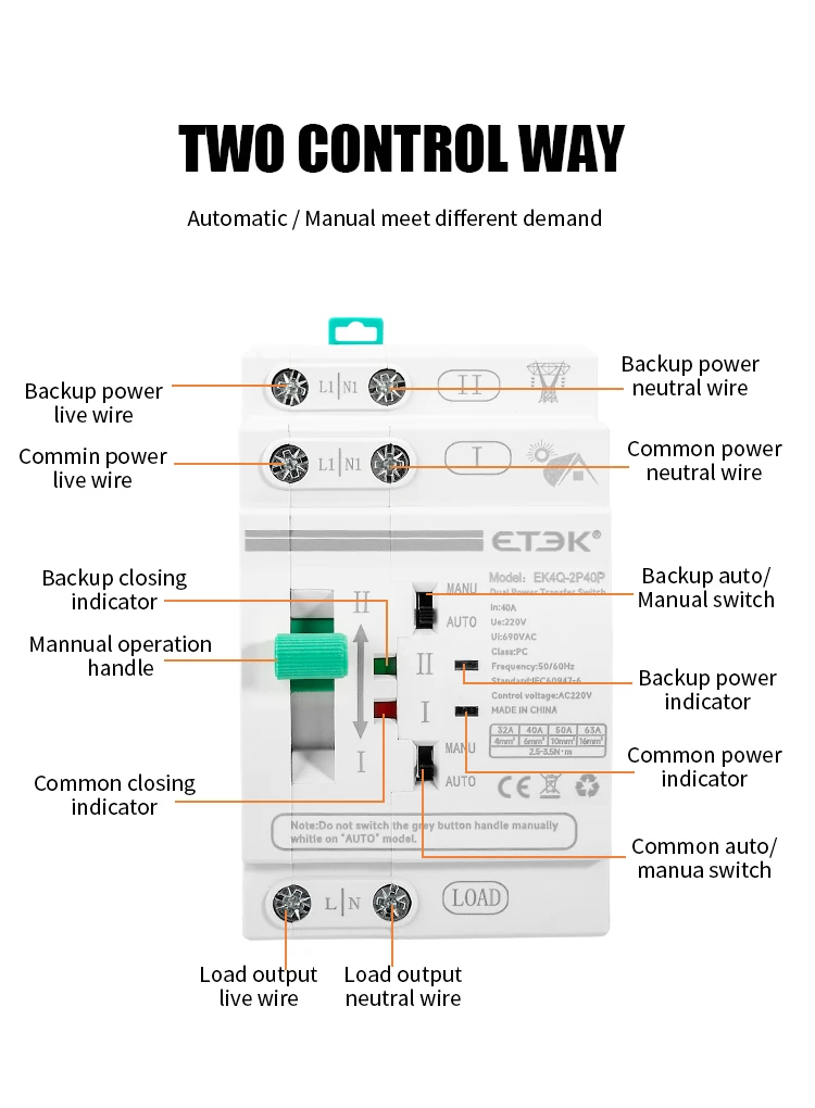 Din Rail 2P/4P ATS Dual Power Automatic Transfer Switch Electrical Selector Swit