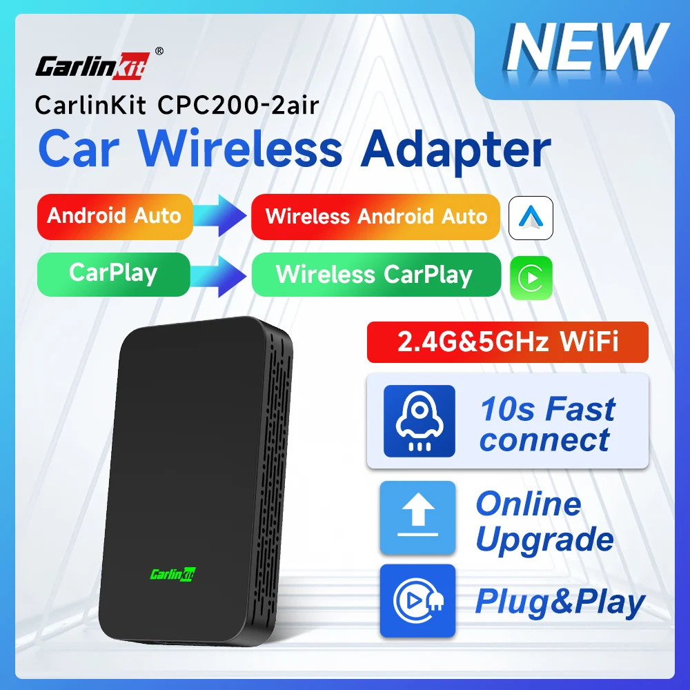 𝑪𝒂𝒓𝒍𝒊𝒏𝑲𝒊𝒕 5.0]CarlinKit 2 Air - Wireless Apple CarPlay & Android  auto Dual-Compatibility Dongle - 2-Channel Wired to Air Adapter Waze  Spotify 5.8Ghz WiFi BT Siri GPS Auto-Connect