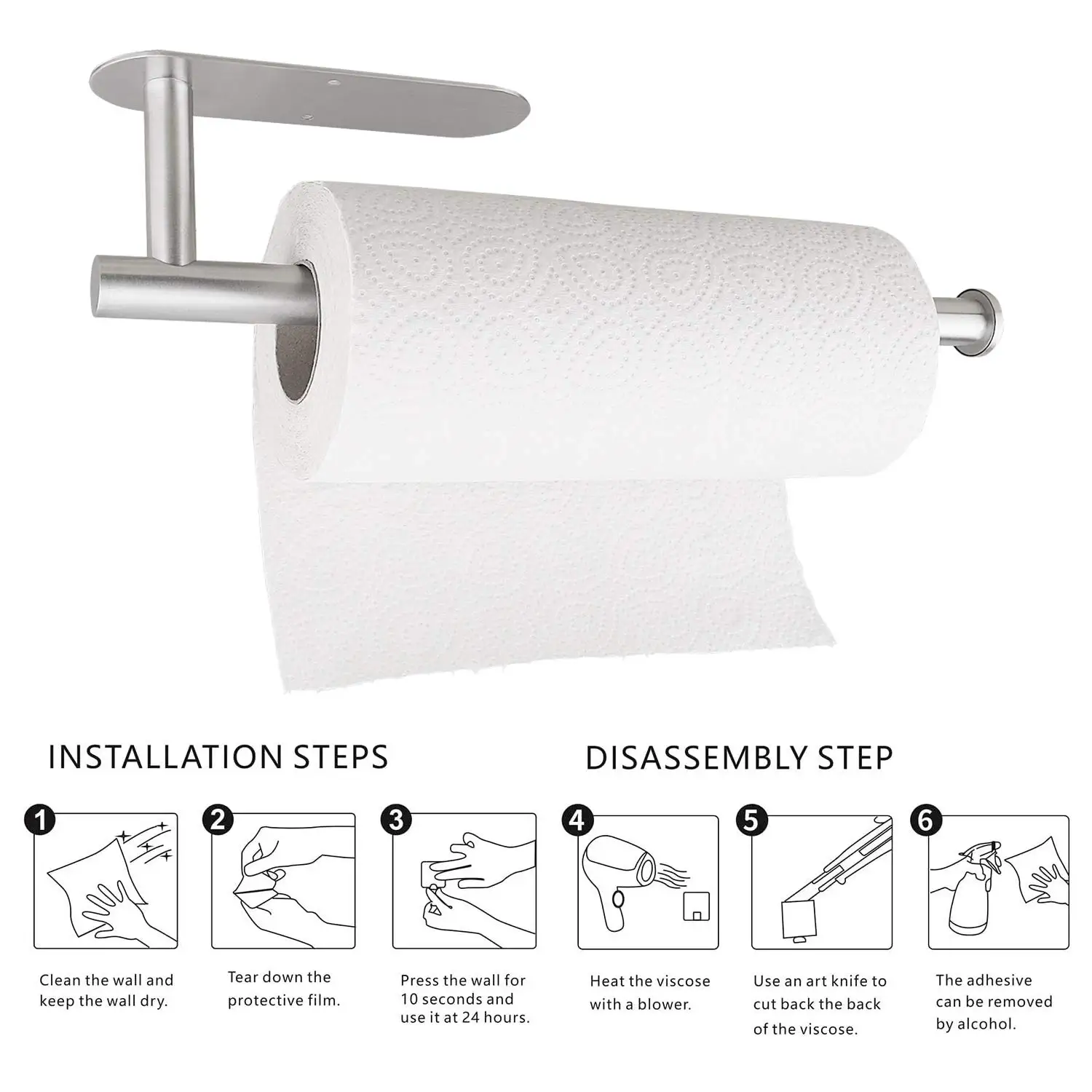 Large Paper Towel Holder,13inch Towel Under Cabinet Paper Holder for Kitchen, Roll Rack for Bathroom Stainless Steel