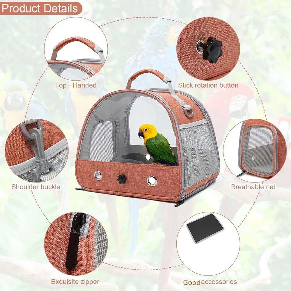 

Cage Lightweight Parakeets With Breathable Bird for Travel Parrot Cockatiels Perch Backpack Carrier Transparent