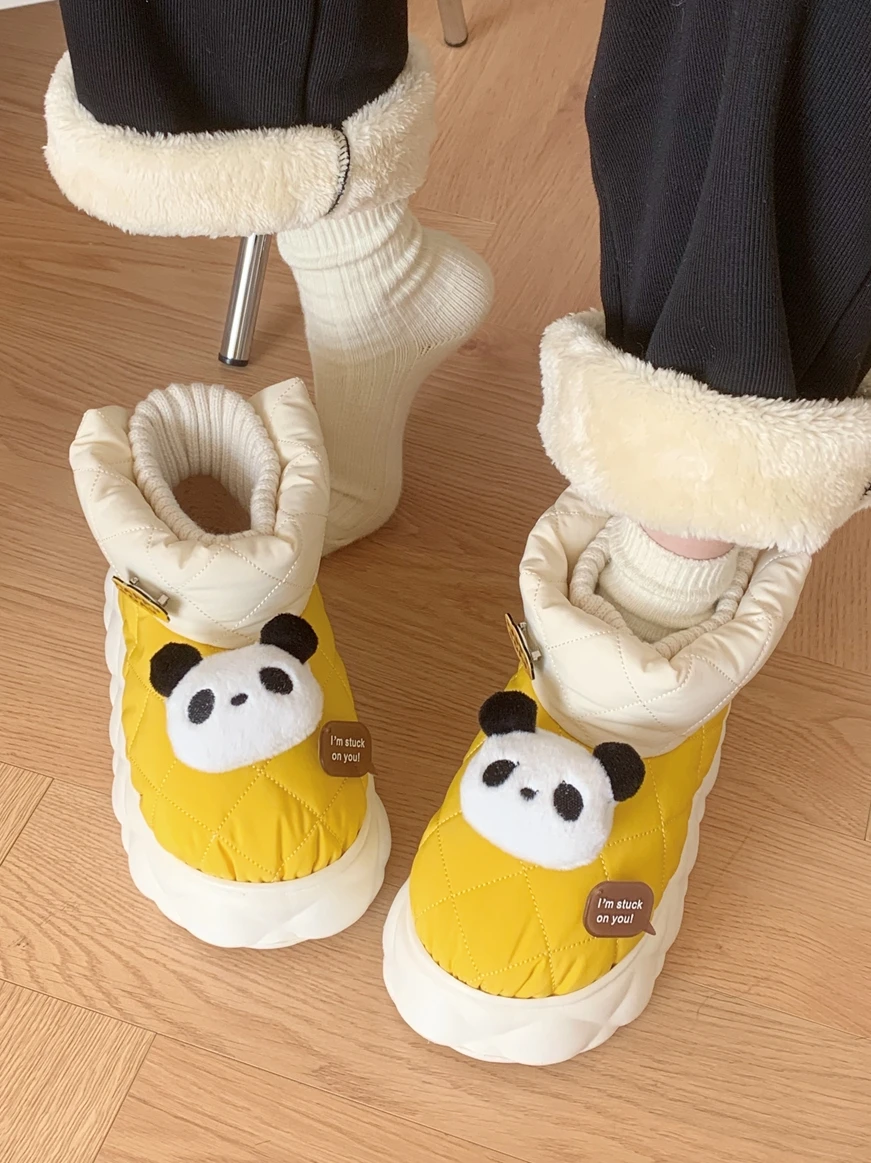 Cute Panda Couple Snow Boots 2023 Winter Thick Versatile For Men Women Indoor Household Boots Shoes Waterproof Cotton Slippers
