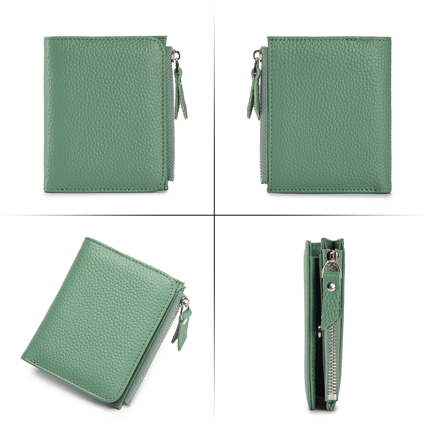 Women Genuine Leather Slim Short Wallet RFID Blocking Bi-Fold Wallet Credit Card Holder money clip wallet Zipper Coin pocket 5