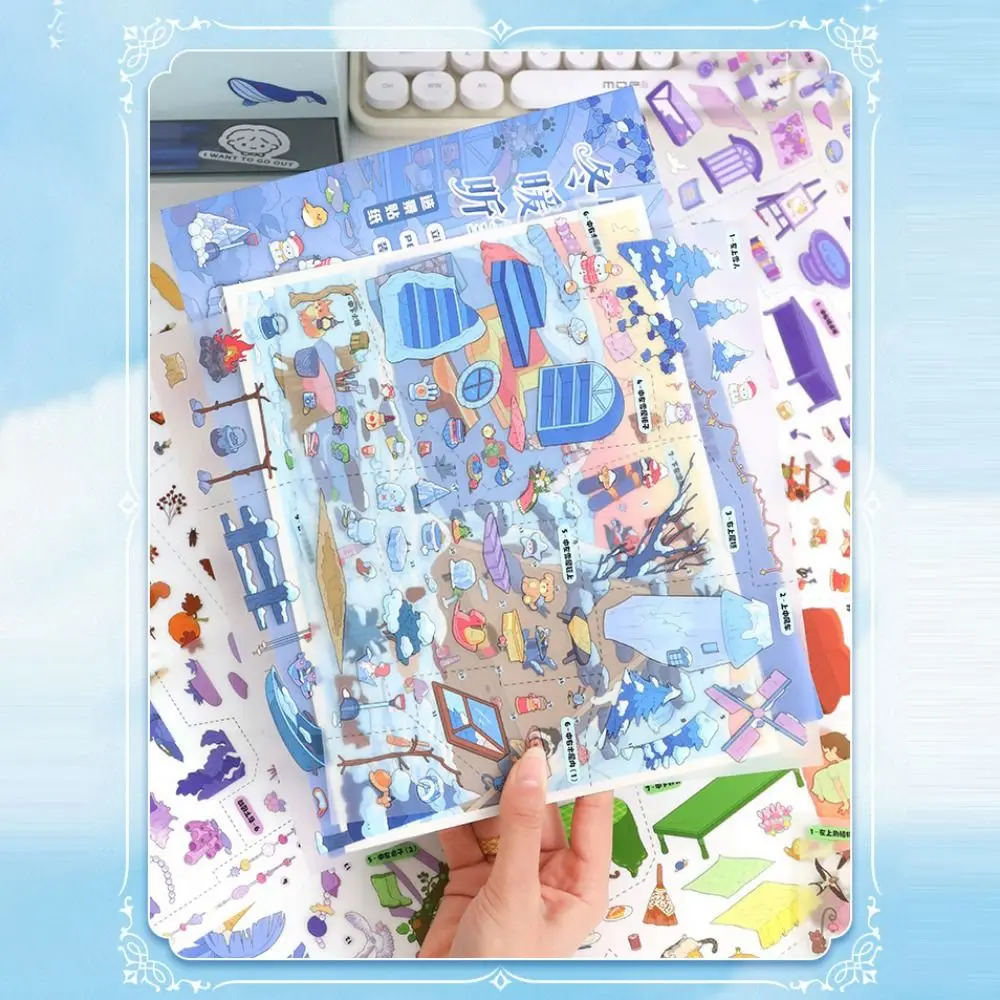 DIY 3D 풍경 스티커 꽃무늬  왕국 호박 오두막 포켓 캐빈 장면 스티커 저널 장식 미니어처 장면 스티커