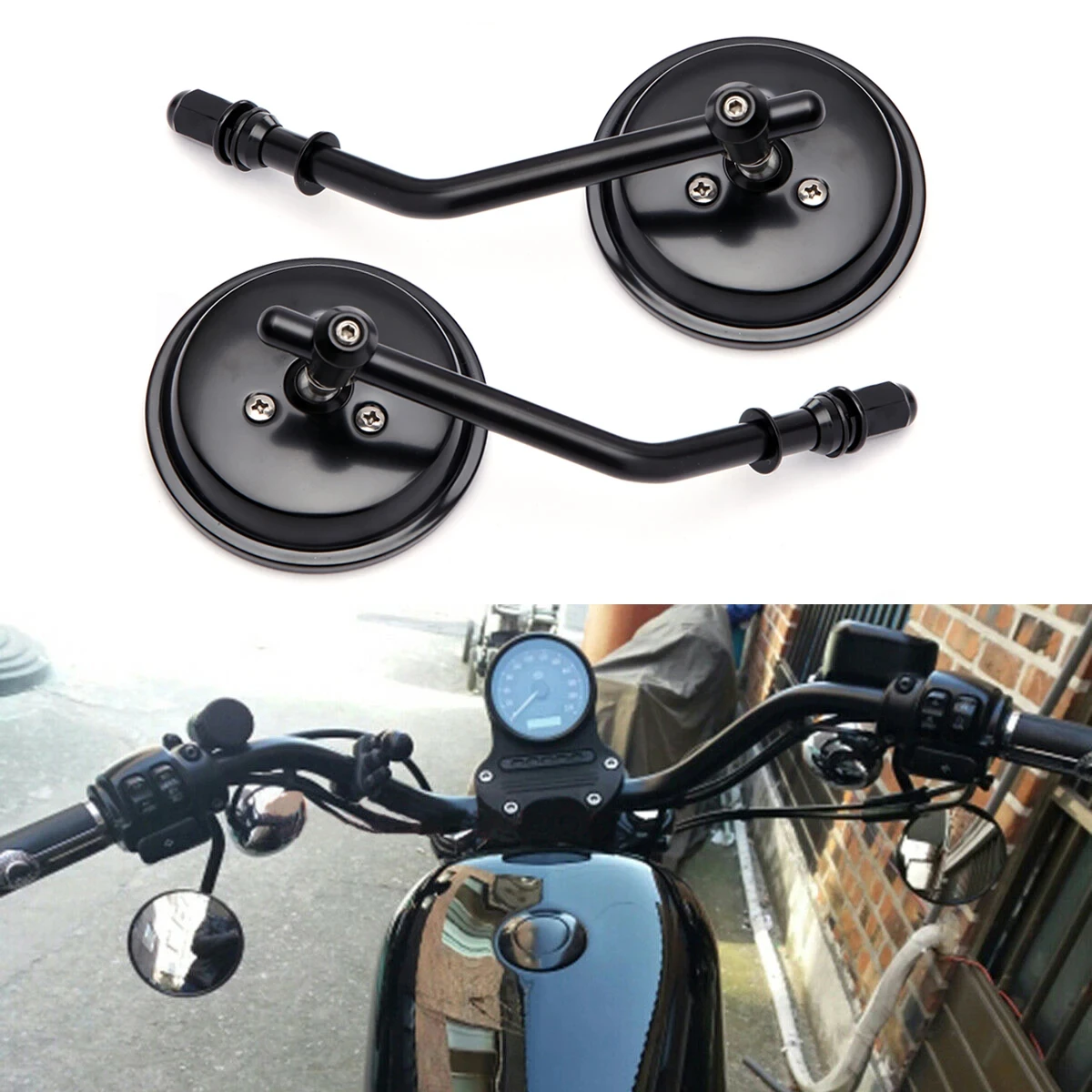 M8 Motorcycle Round Rearview Mirror Side Mirrors Classic Retro Rear Mirrors For Harley Dyna Bobber Chopper Sportster Old School