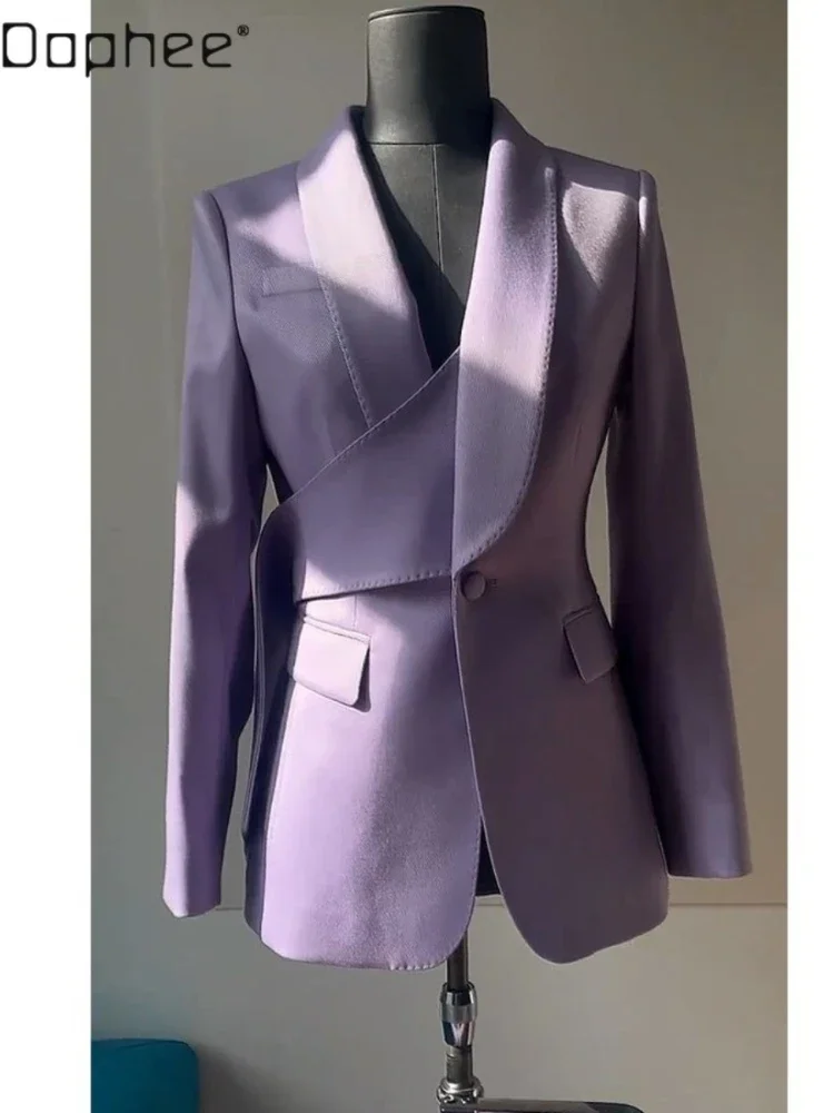 

Purple Suit Collar Blazer for Women Early Spring 2024 New Western Style Advanced Business Ladies Long Sleeve Blazers Coats