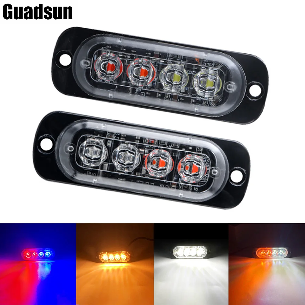 Guadsun 4Led Spia Stroboscopica Per Auto Lampeggiante Lampada Di Emergenza Guasto 12V 24V Griglia Per Camion Giallo Bianco Blu Lampada Faro Della Poli