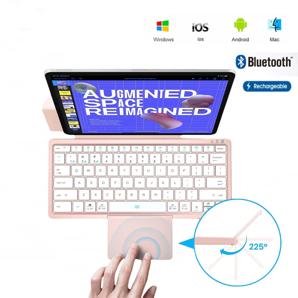 Teclado Bluetooth sem Fio Multi-dispositivo Teclado Dobrável com Touchpad Tampa Removível Suporte Dobrável Teclado Recarregável