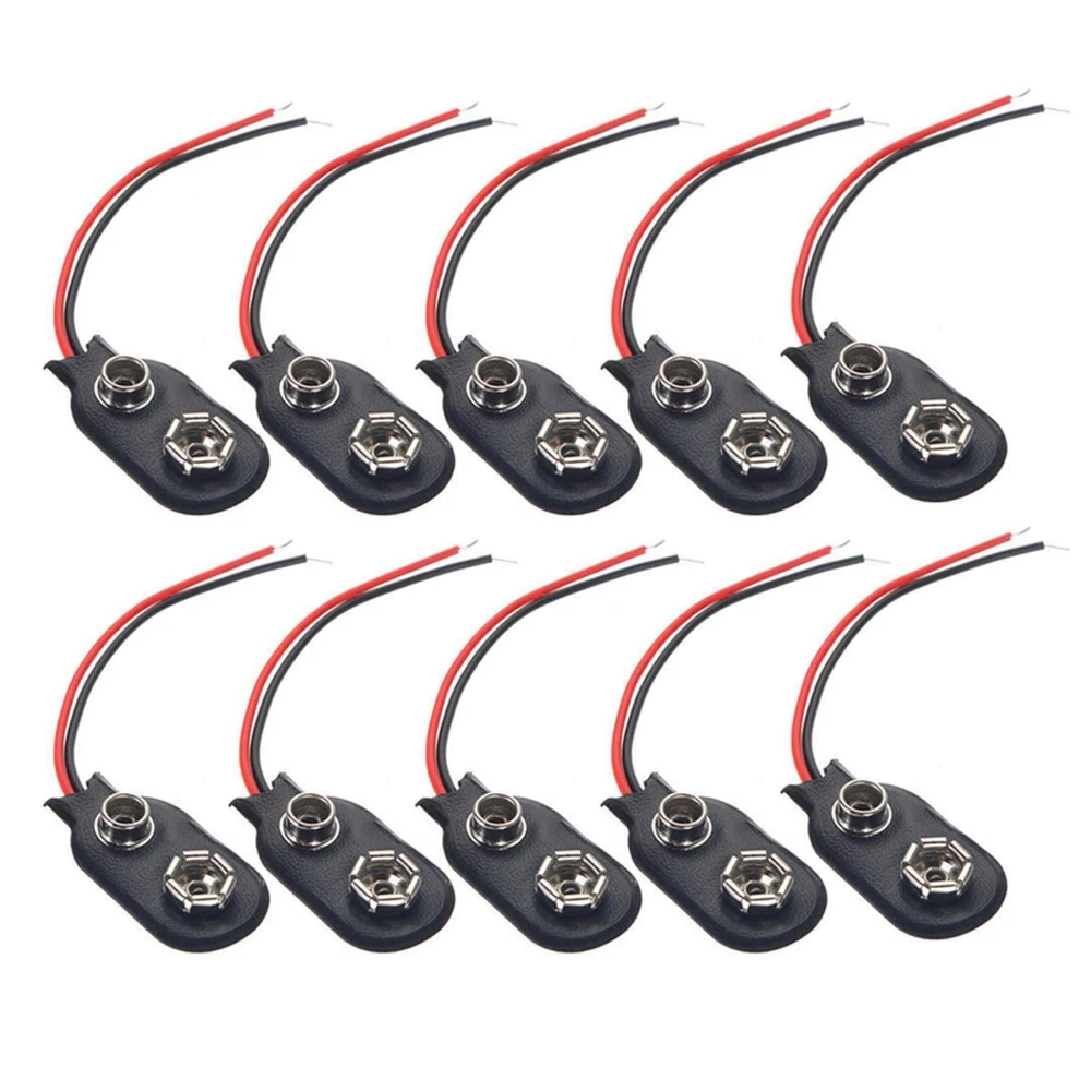 10PCS 9V Battery Snap Connector Clip Lead Wires Holder 10cm Black Red Cable