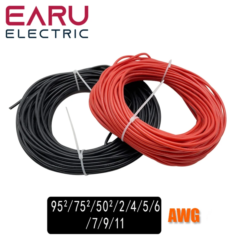 10 Metri/Lotto Cavo Elettrico In Silicone Morbido Resistente Al Calore 95 Mm² 75 ² 50 Mm² 2 4 5 6 7 9 11 Awg 5M Colore Rosso E 5M Nero