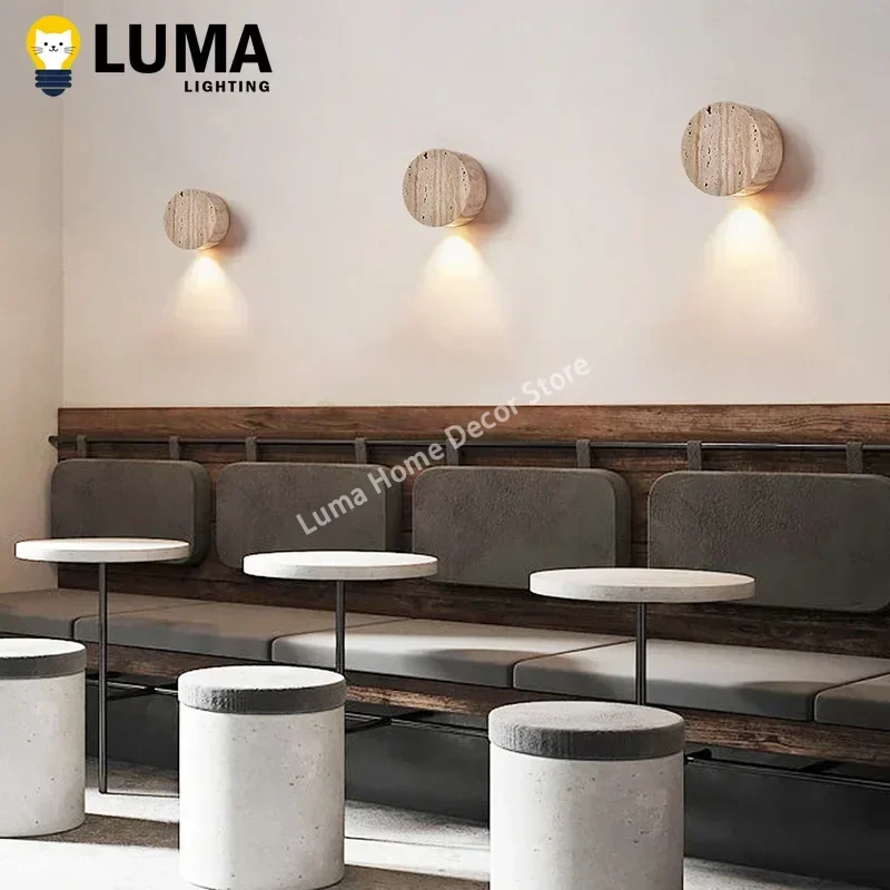 Led Wall Lamp Wall Light Luma Wabi-Sabi Yellow Travertine Wall Light Natural Stone LED Wall Sconce Lamp For Bedroom Bedside Aisle Stair Restaurant