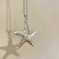 Collier avec pendentif grande étoile de mer en métal exagéré pour femmes, gothique Hip Hop, couleur argent, pentagramme, chaîne étoile, bijoux Y2K 6