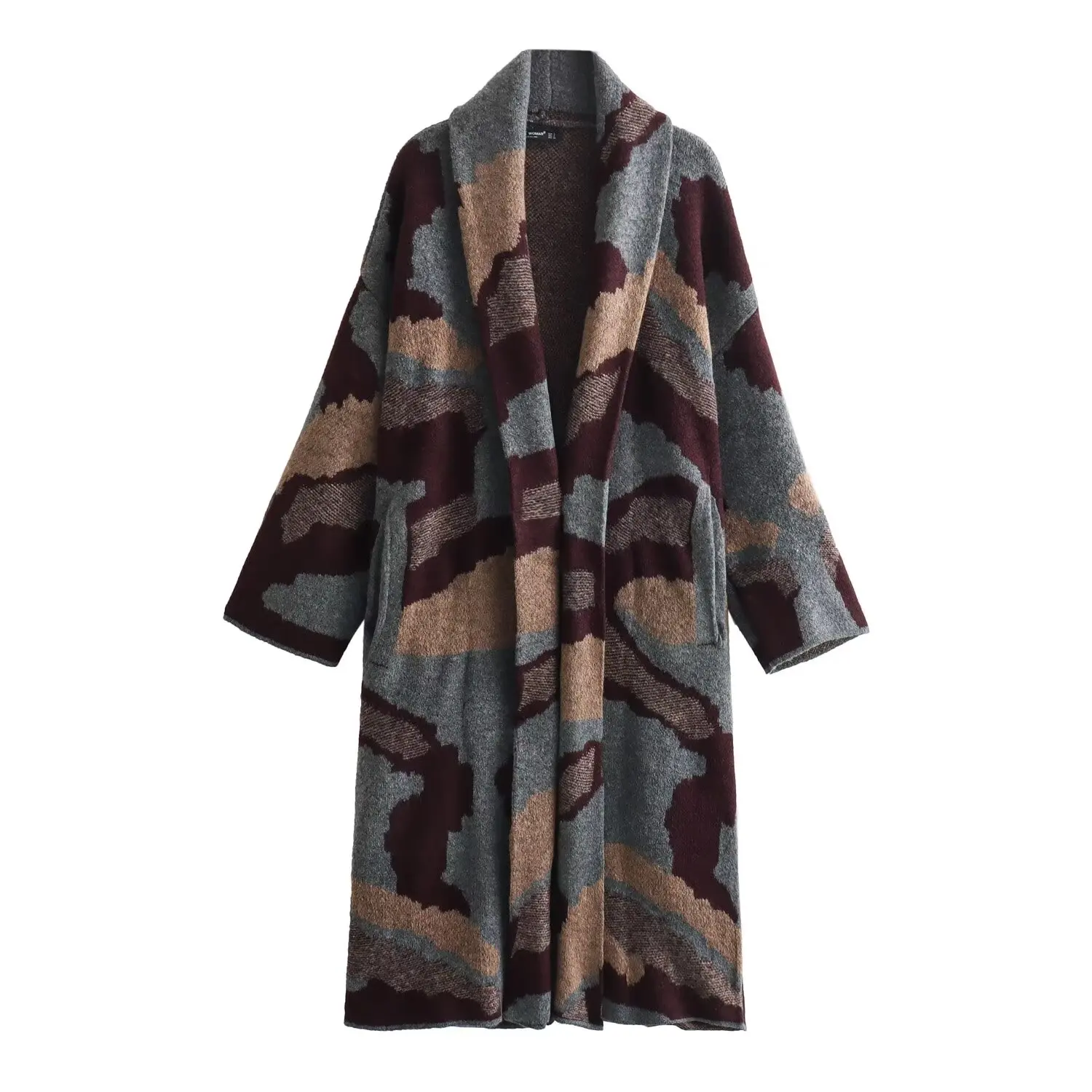 thumbnail image 1 of HH TRAF Otoño Moda Femenina High Street Estampado Cárdigan de Punto Mujer Solapa Bolsillo Decorado Abrigo de Manga Larga Mujer, 1 of 4