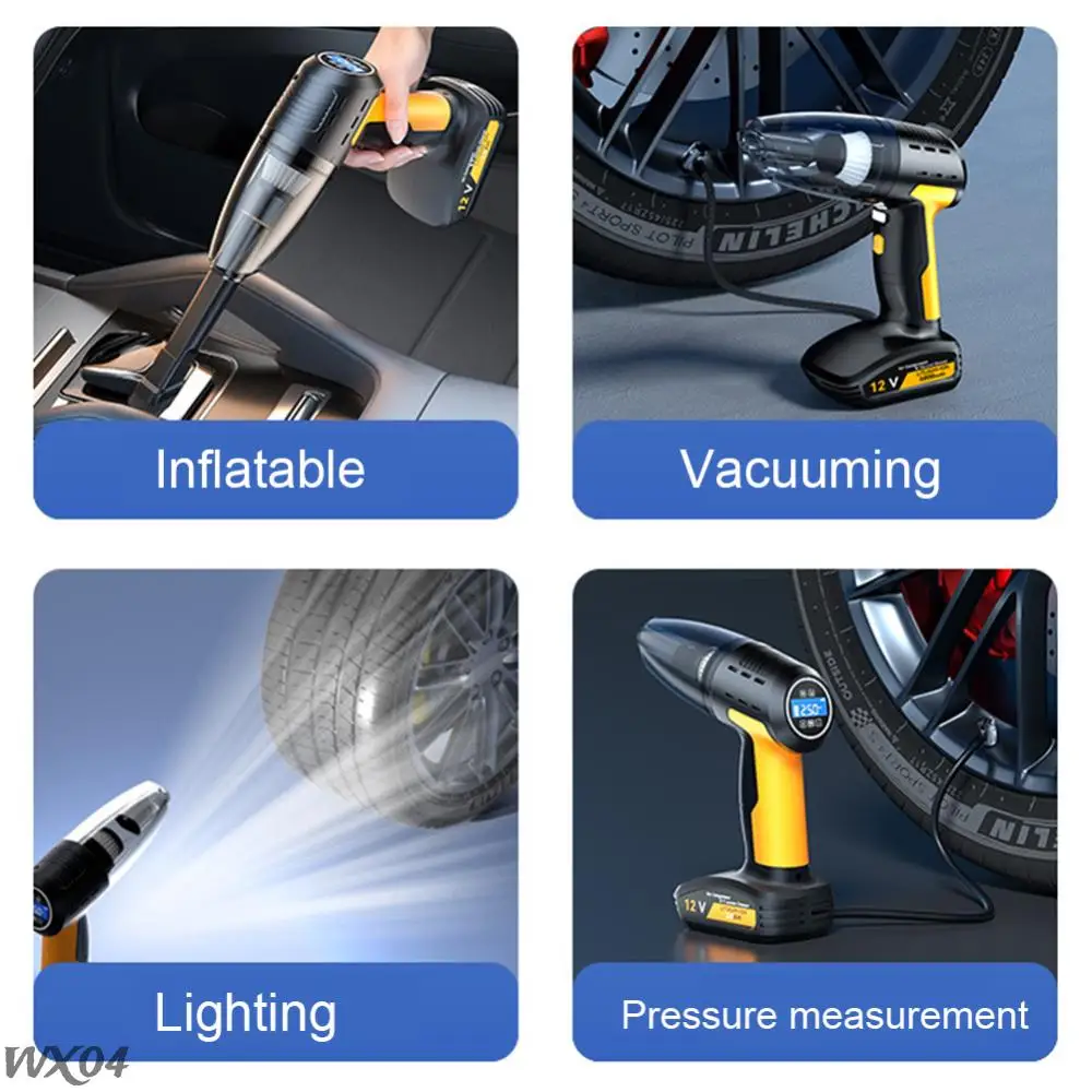 4-in-1 120W Car Vacuum Cleaner Multifunctional Portable Tire Inflator Pump LCD Display Cordless Car Air Compressor For Balls