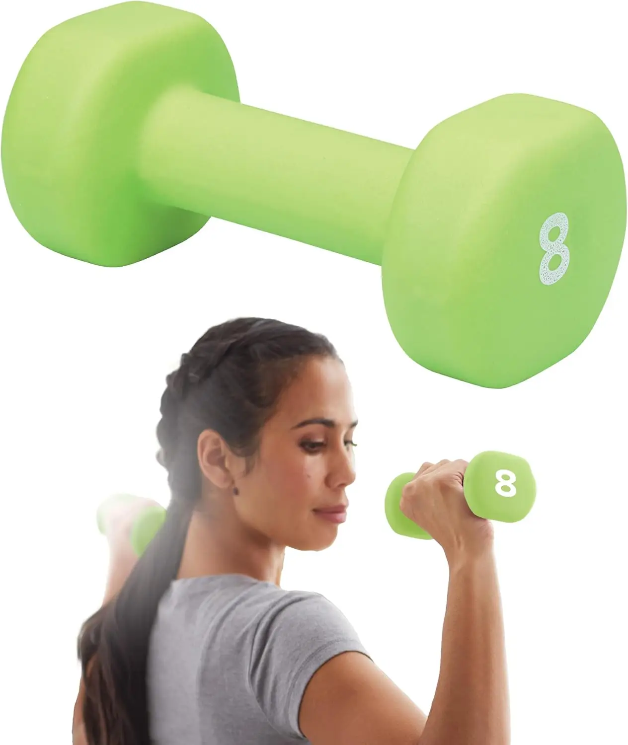 Haltère hexagonal en néoprène vert 8 lb
