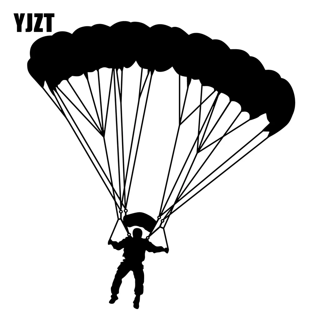 YJZT 14,5 × 15,6 см забавные парашютные виниловые наклейки силуэты небесно-голубого цвета автомобильные наклейки художественное украшение черный/серебристый 10A-0425