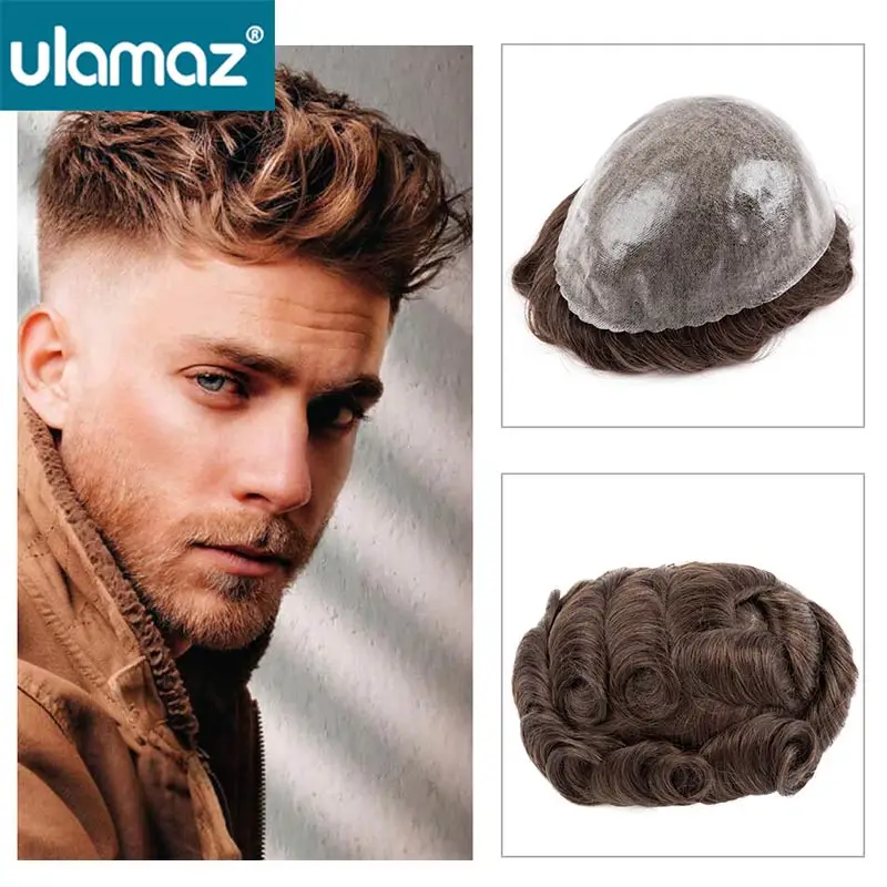 

Men's Capillary Prosthesis Human Hair Toupee For Men 0.12mm Skin Base Knot free Men Wig Hair Replacement System Natural Hairpiec