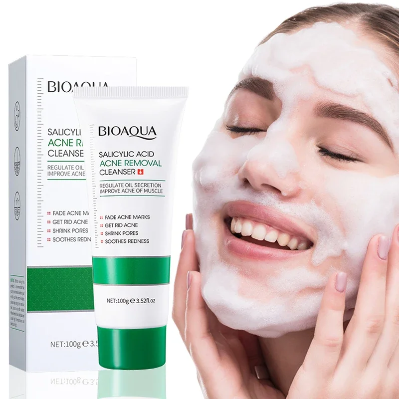 Facial Cleanser BIOAQUA Salicylic Acid Facial Cleanser Acne Treatment Moisturizing Oil Control skincare Face Wash Foam Face Cleanser Skin Care