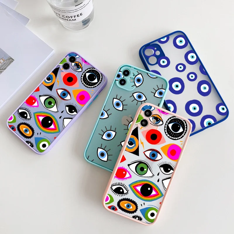 Glücksbringer Blaue Böse-Augen Handyhülle für iPhone 16 15 12 13 Mini 11 14 Pro Max XR X XS 15 14 7 8 Plus SE2 Stoßfeste Rückabdeckung