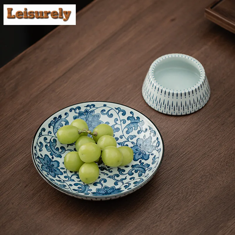 Blue And White High Foot Fruit Dishes Leachate Pastry Plate Dry Fruit Serving Tray Dessert Tray Household Sharing Plate Holder
