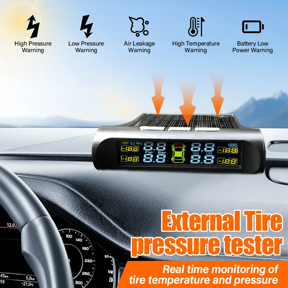1 set Cars Temperature Tire Air Pressure Gauge Car Intelligent TPMS Solar Tyre Pressure Monitoring System Parking Sensors
