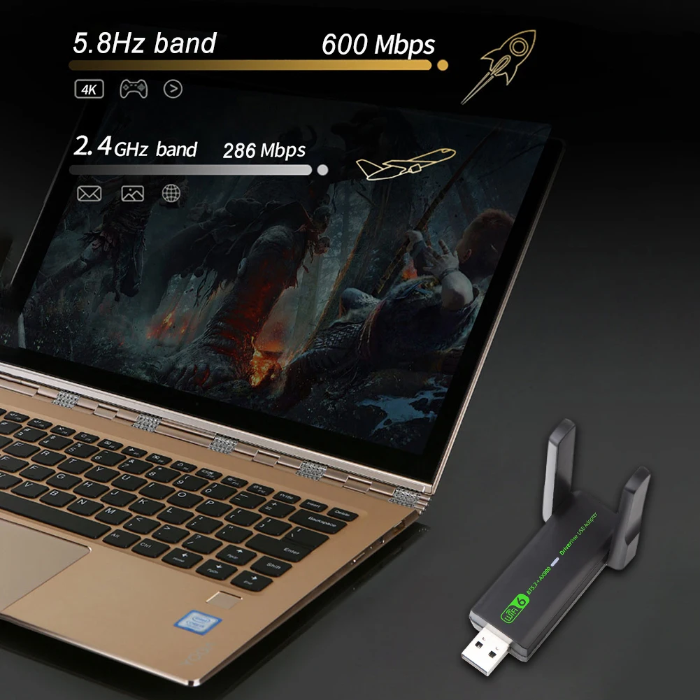 USB WiFi 6 Bluetooth 호환 5.3 어댑터 2 in 1 동글 900Mbps 미니 USB WiFi 동글 PC/노트북/데스크탑용 듀얼 3DBi 안테나