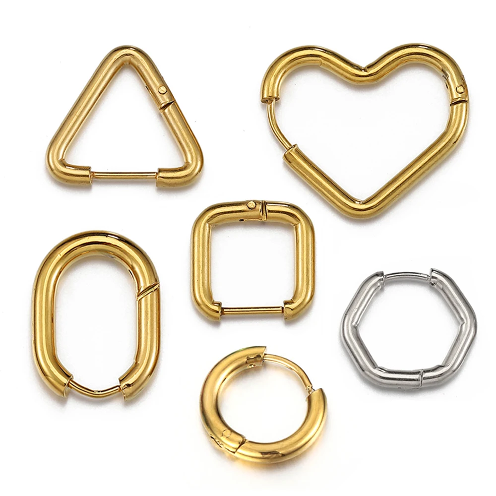 

10pcs Geometry Hoop Earrings Base Stainless Steel Piercing Earclip Clasp for Women DIY Punk Jewelry Making Accessories Wholesale