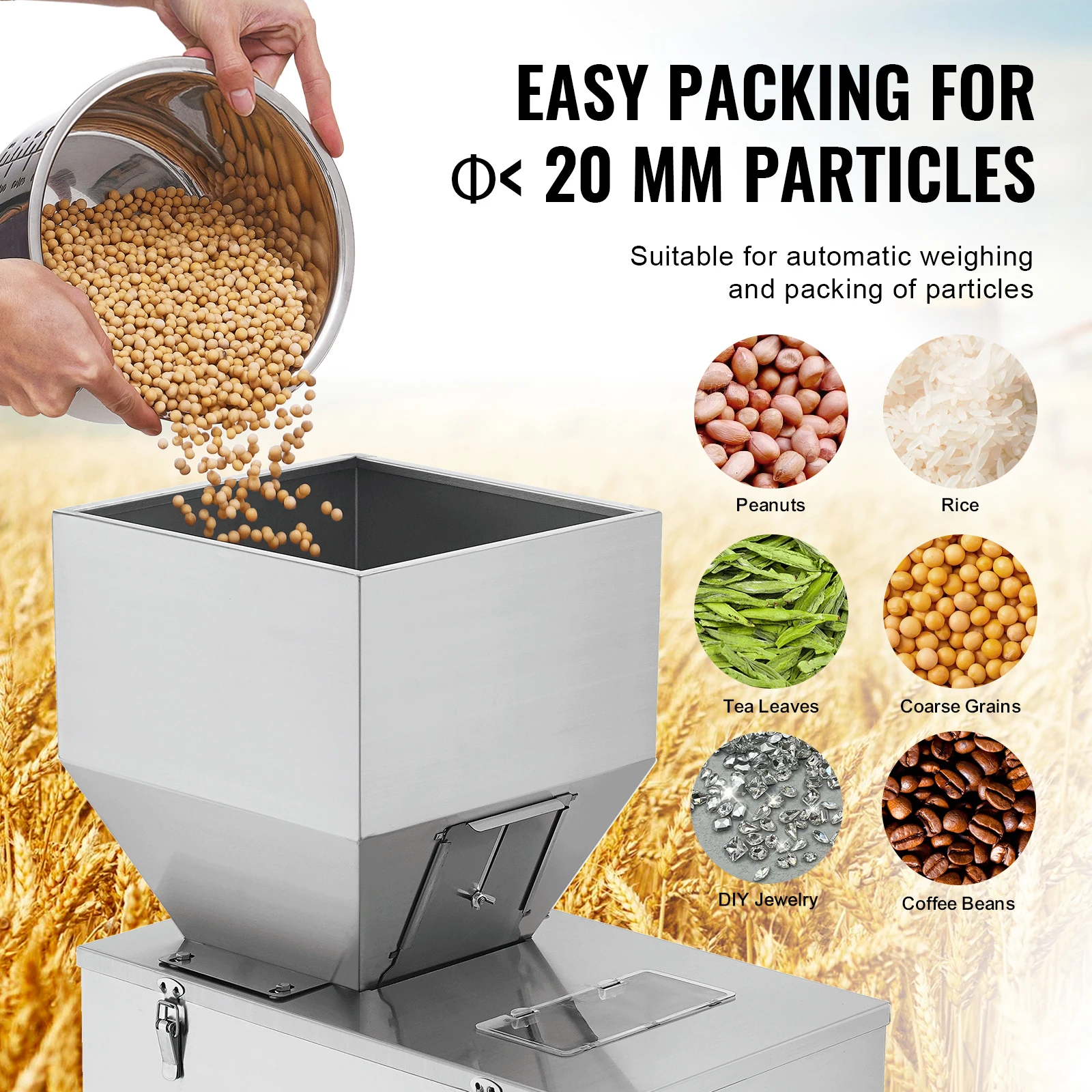 SucceBuy 10-999g Particle Filling Machine Automatic Powder Weighing Filler with Foot Pedal for Beans Seeds Tea Granular Packing