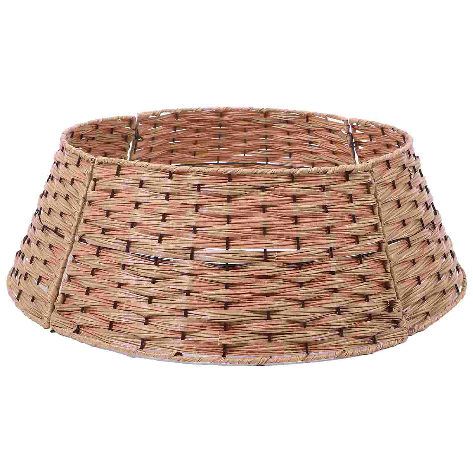 

Christmas Tree Collar Artificial Rattan Stand Xmas Tree Skirt Wicker Base Basket Cover Ring Holiday Party Decor