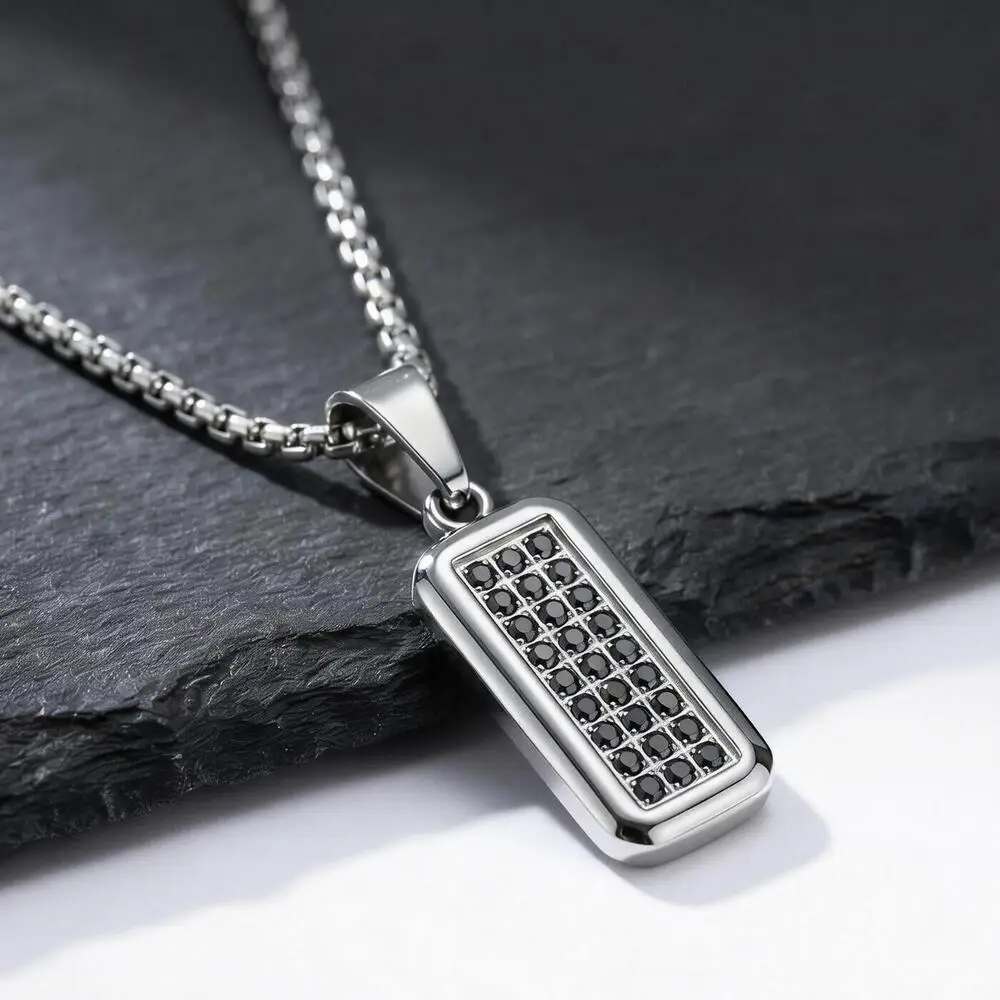 Stilvolle geometrische Herren-Anhänger-Halskette für Männer, quadratische Anhänger-Halskette aus 314L-Edelstahl, Geburtstagsgeschenk für ihn, Papa
