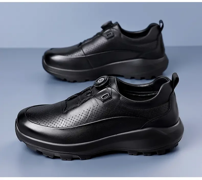 Sommer-Herbst Plateau-Schuhe mit Drehknopf für Herren, Modische Casual Designer Sportschuhe, Einfarbige Leder-Sneaker für Männer – Detail 16