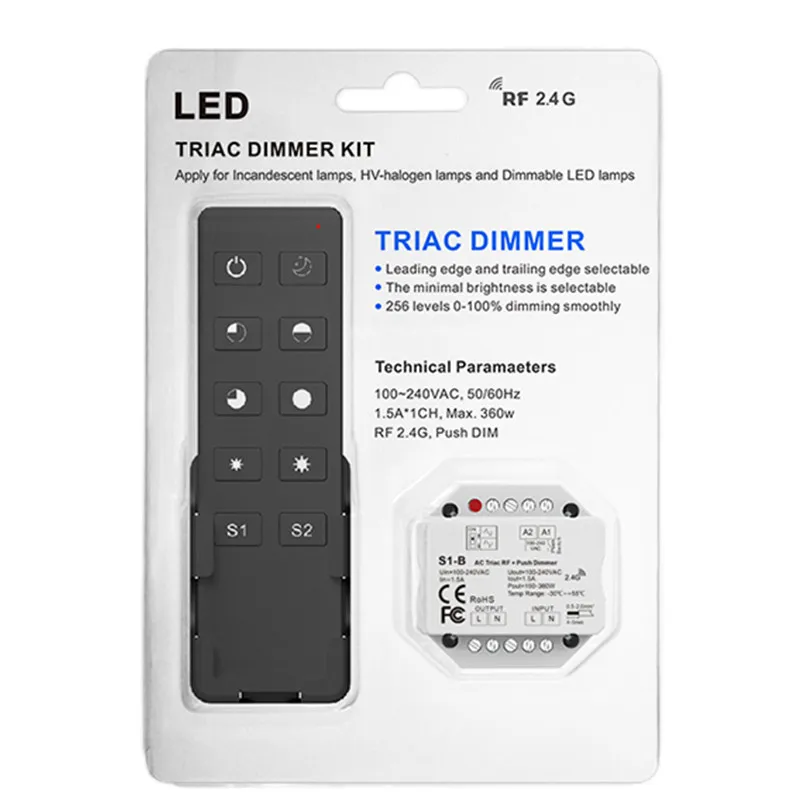 2.4G RF LED controller S1-B CH*1.5A RF + Push AC Phase-cut Dimmer S1-B(WT) WiFi & AC Triac Dimmer APP switch single color