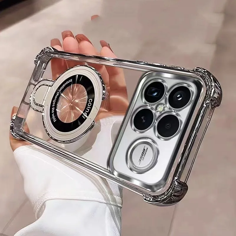 Electroplated Transparent Case with Four-Corner Stand and Magnetic Back Cover