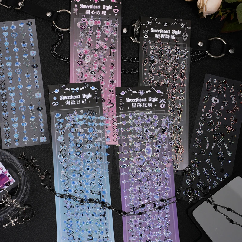 

3Pcs/Pack Assorted Star And Heart Chain Theme Stickers Cutting Decor Scrapbooking Sketchbook Aesthetic Photo Album Accessories