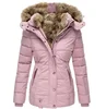 Winter Warm Wool Collar Cotton Coat Womens Zipper Long Sleeve Slim Fit Hooded Cotton Coat 6