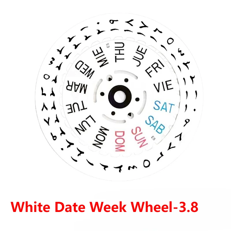 Black/White Date Week Wheel Arabic Dial for Automatic Movement (Crown at 3.0 or 3.8 o'clock)