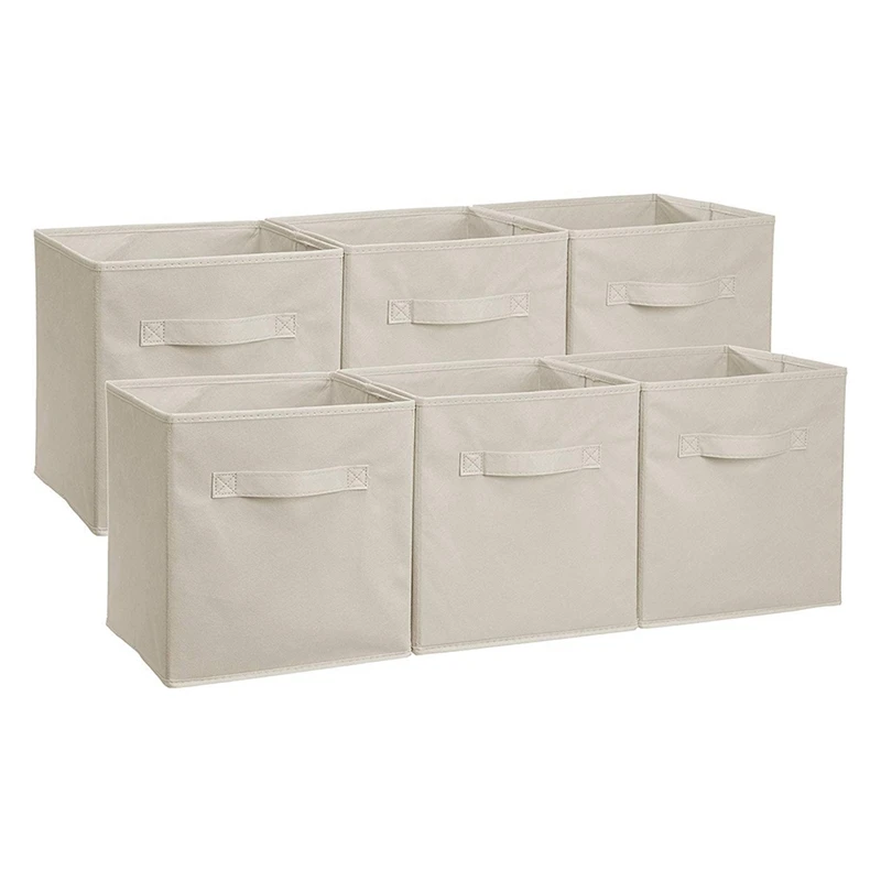 

Set Of 6 Collapsible Non-Woven Storage Box Household Clothes Finishing Storage Box Organizer With Handles