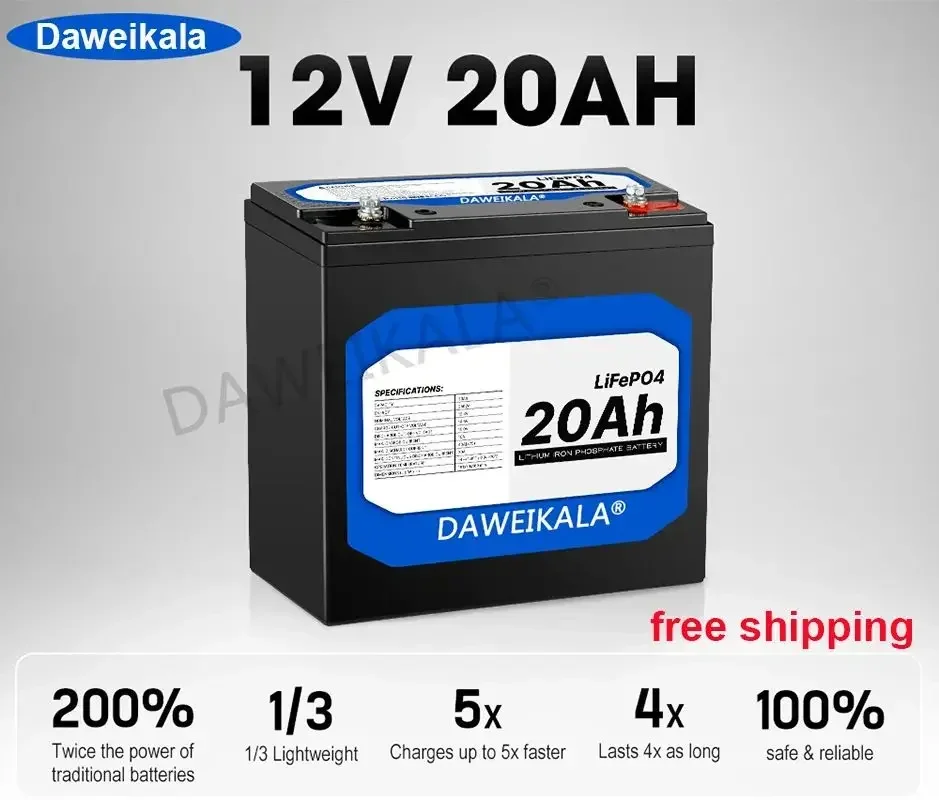 

2023 New 12V 20Ah LiFePo4 Battery Lithium Iron Phosphate 12V 24V LiFePo4 Rechargeable Battery for Kid Scooters Boat Motor No Tax