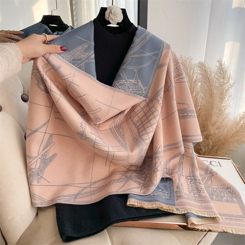 

Luxury Print Cashmere Shawl Wraps for Women Winter Warm Double Side Pashmina Thick Blanket Bufanda Foulard Poncho Stoles 2022