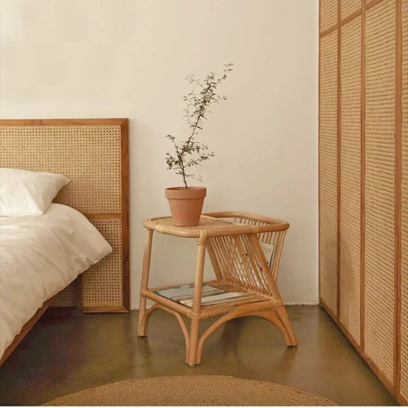 Square Rattan Bedside Table, Versatile Storage Solution, Ideal for Living Room Sofa, Magazine Rack or Balcony, s